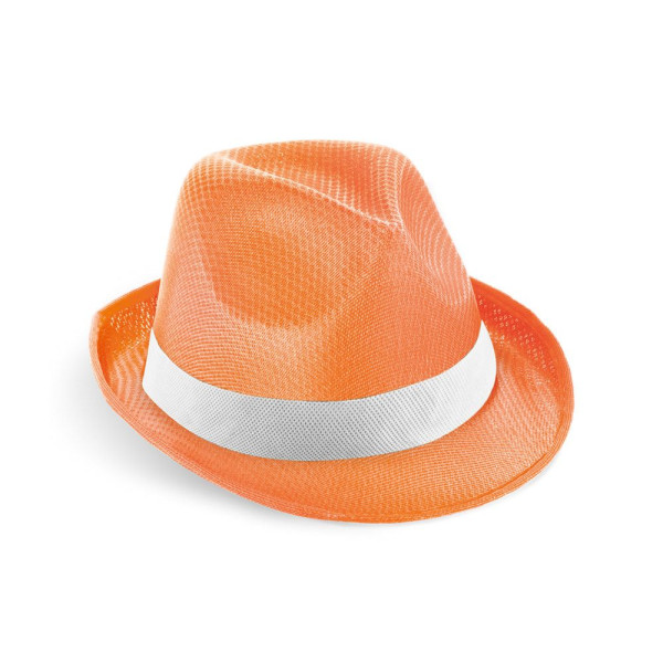 Chapeau publicitaire personnalisable en PP avec ruban en polyester blanc - BCM Goodies