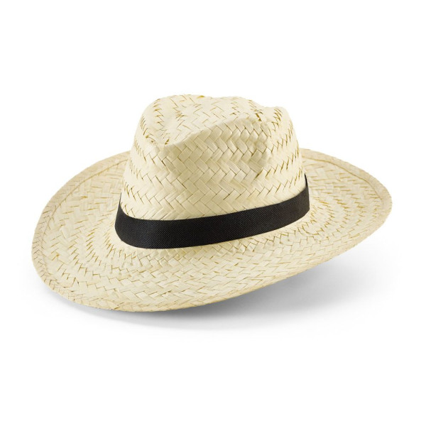Chapeau de paille naturelle avec bande en polyester EDWARD POLI - Accessoire estival pour vos événements en extérieur | BCM Good