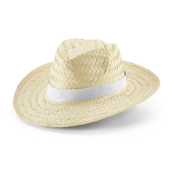 Chapeau de paille naturelle avec bande en polyester EDWARD POLI - Accessoire estival pour vos événements en extérieur | BCM Good
