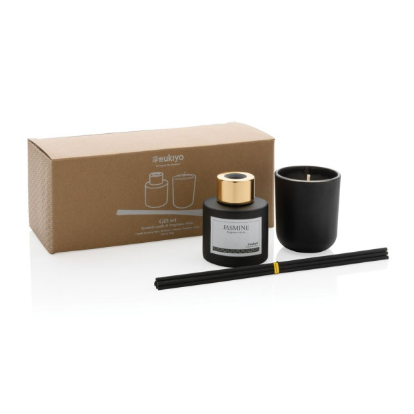 Set cadeau Ukiyo - Bâtonnets de parfum et bougie de cire de soja au jasmin - BCM Goodies