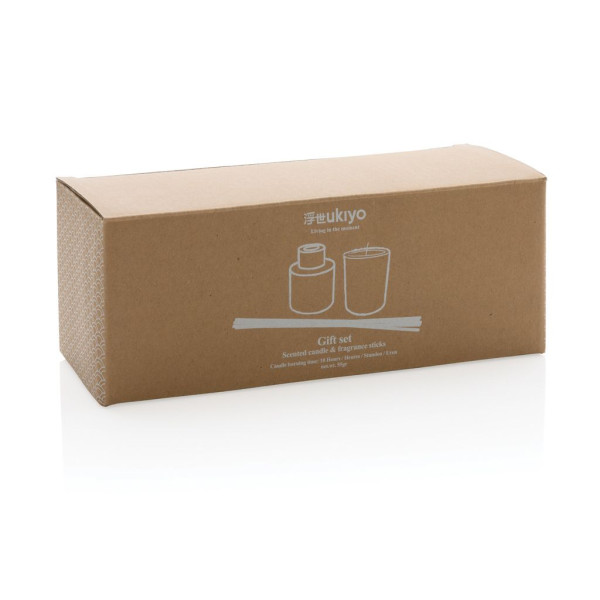 Set cadeau Ukiyo - Bâtonnets de parfum et bougie de cire de soja au jasmin - BCM Goodies