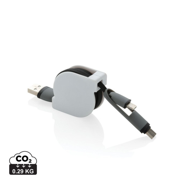 Câble rétractable 3 en 1 pour charge et synchronisation de données - Accessoire essentiel pour appareils électroniques - Longueu