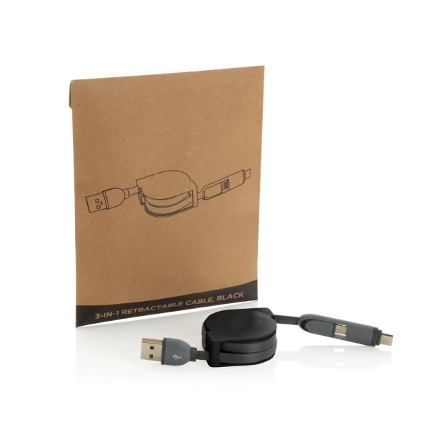 Câble rétractable 3 en 1 pour charge et synchronisation de données - Accessoire essentiel pour appareils électroniques - Longueu