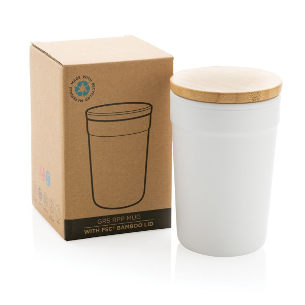 Mug 300ml en PP recyclé GRS avec couvercle en bambou - BCM Goodies