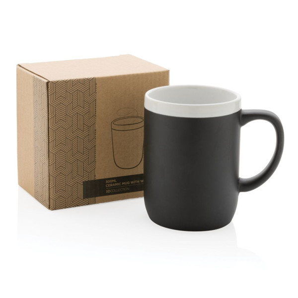Mug en céramique avec bord blanc - 300 ml - Résistant aux chocs - Lavable au lave-vaisselle - Idéal pour cadeau