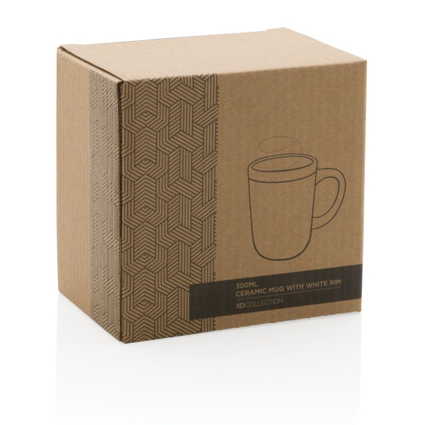 Mug en céramique avec bord blanc - 300 ml - Résistant aux chocs - Lavable au lave-vaisselle - Idéal pour cadeau