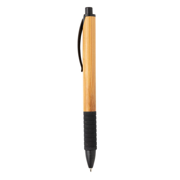 Stylo en bambou et fibre de paille - Accessoire écologique pour bureau, école et maison - Encre bleue Dokumental® - Personnalisa