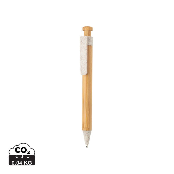 Stylo en bambou avec clip en fibre de paille - Produit écologique et innovant | BCM Goodies