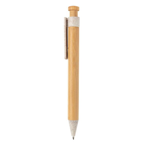 Stylo en bambou avec clip en fibre de paille - Produit écologique et innovant | BCM Goodies