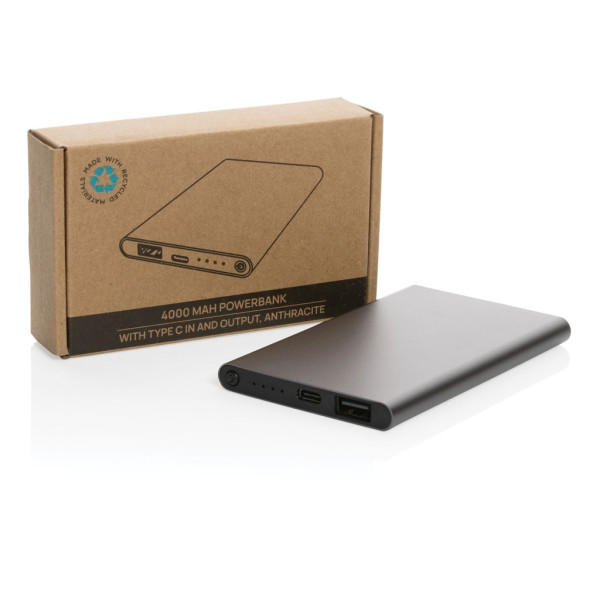 Powerbank 4000mAh en plastique recyclé/aluminium RCS - Accessoire de charge pour appareils électroniques - BCM Goodies