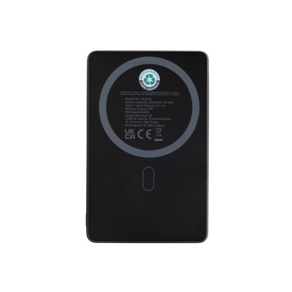 Powerbank 5000mAh et 5W en aluminium recyclé RCS Orion - Batterie de secours durable pour entreprise