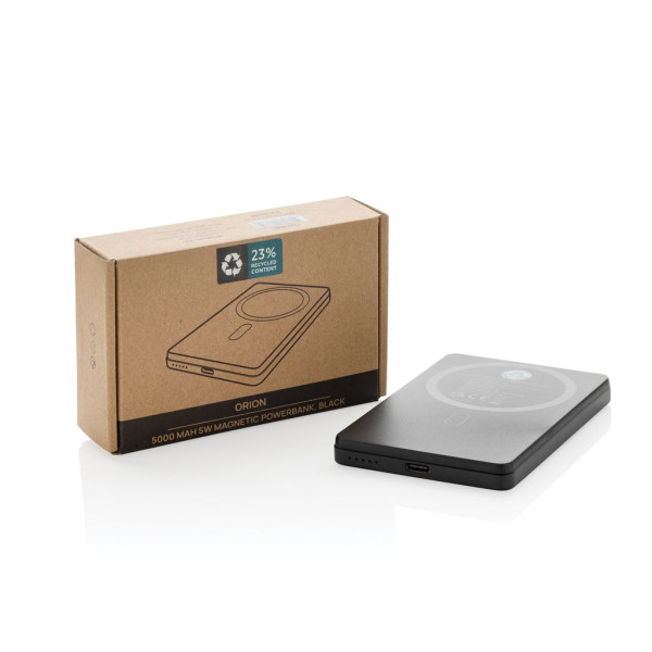 Powerbank 5000mAh et 5W en aluminium recyclé RCS Orion - Batterie de secours durable pour entreprise