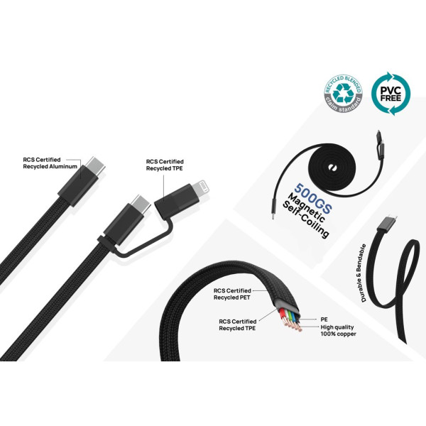 Câble magnétique 60W 2 en 1 Arc en PET RCS - Accessoire professionnel performant et écologique