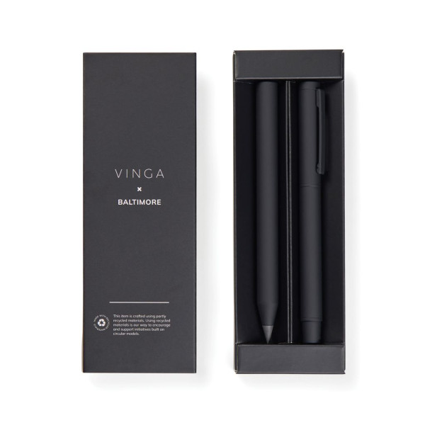 Set de stylos en acier inoxydable recyclé certifié RCS Baltimore - Parure de stylos élégante et moderne