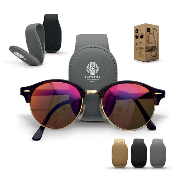 Support pour lunettes personnalisable à fixer sur pare-soleil – objet publicitaire automobile pour entreprises