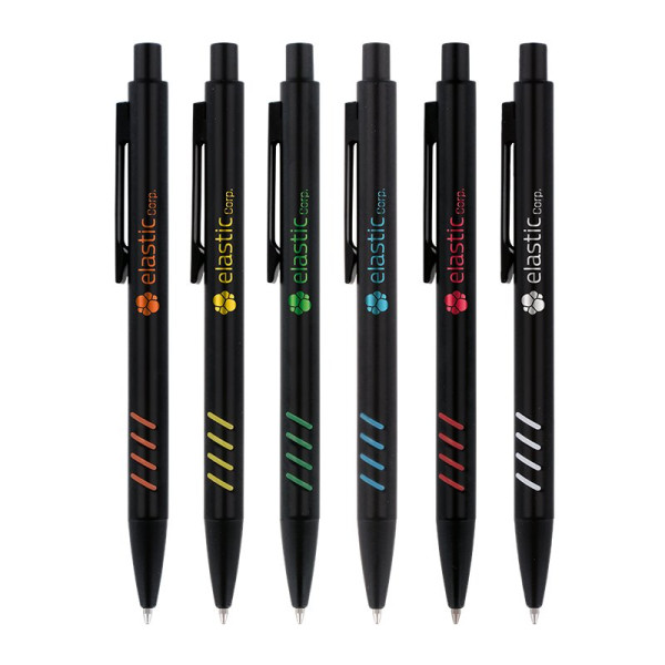 Stylo bille personnalisé bleu avec gravure irisée et étui kraft – BCM Goodies