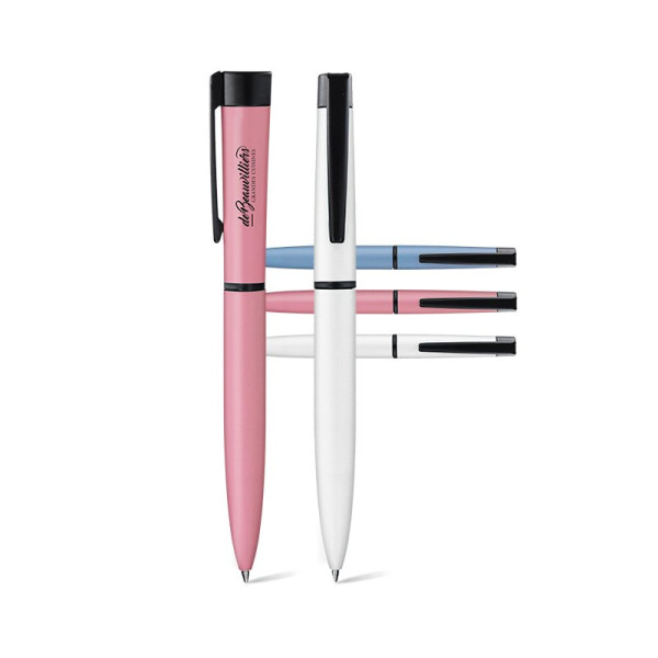 Stylo bille personnalisé bleu avec corps et clip métal – Gravure laser pour communication d’entreprise – BCM Goodies