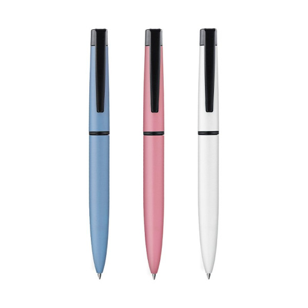 Stylo bille personnalisé bleu avec corps et clip métal – Gravure laser pour communication d’entreprise – BCM Goodies