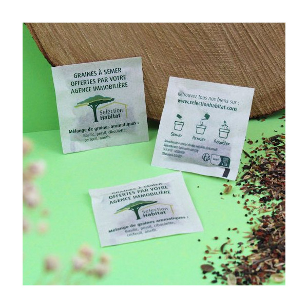 Sachet de graines écoconçu 55x55 mm personnalisable – Objet publicitaire responsable pour communication d’entreprise