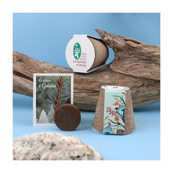 Kit plantation arbre pot fibre de bois personnalisé – Goodies écologiques pour entreprises | BCM Goodies