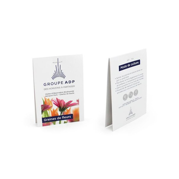 Sachet graines transparent personnalisable avec grand cavalier – Support de communication B2B – BCM Goodies