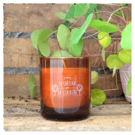 Bougie Ø75 mm x H85 mm en verre, emballage papier fleuriste et lien raphia – BCM Goodies