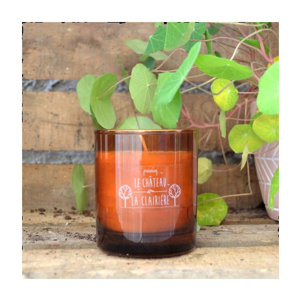 Bougie Ø75 mm x H85 mm en verre, emballage papier fleuriste et lien raphia – BCM Goodies