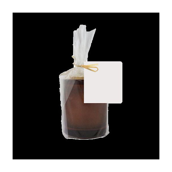 Bougie Ø75 mm x H85 mm en verre, emballage papier fleuriste et lien raphia – BCM Goodies