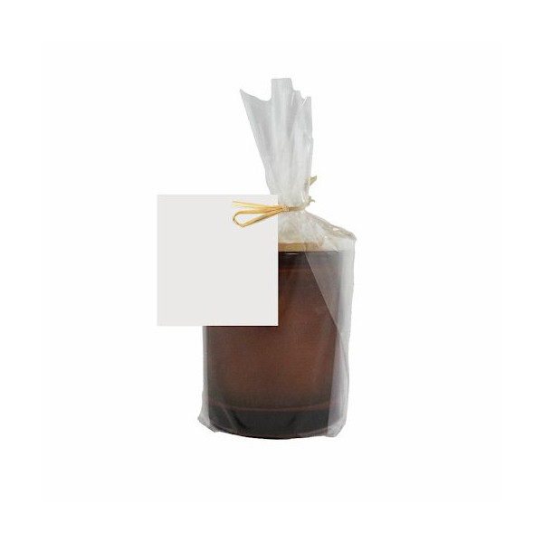 Bougie Ø75 mm x H85 mm en verre, emballage papier fleuriste et lien raphia – BCM Goodies