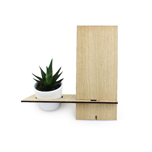 Support téléphone bois de chêne avec plante personnalisable – Goodie écologique d’entreprise pour communication événementielle e
