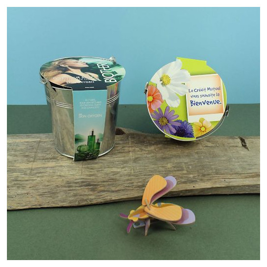 Kit de plantation personnalisable pot zinc Ø13 cm – Cadeau d’entreprise écologique pour communication et événements – BCM Goodie