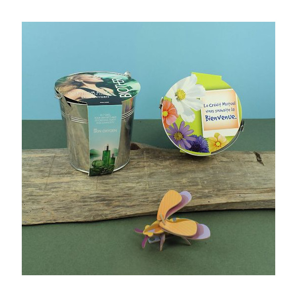 Kit de plantation personnalisable pot zinc Ø13 cm – Cadeau d’entreprise écologique pour communication et événements – BCM Goodie
