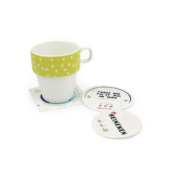 Sous-bock papier graines rond Ø93 mm personnalisable – À planter, 120g