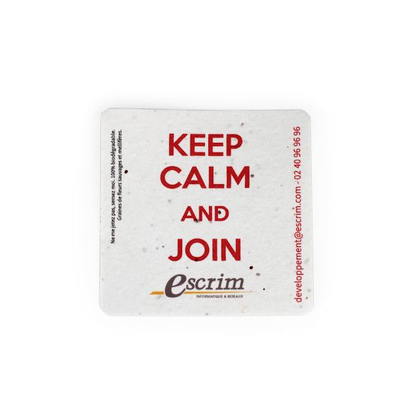 Sous bock papier graines personnalisable 93x93mm à planter – Objet publicitaire écologique pour communication B2B