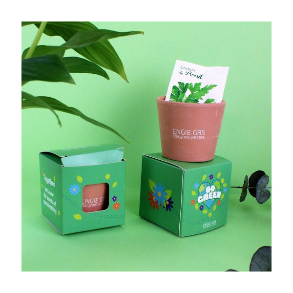 Cube plantation Ø7cm personnalisé – Objet publicitaire écologique pour entreprises et événements
