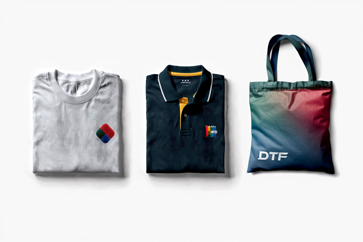 Comparaison visuelle du flocage, broderie et DTF