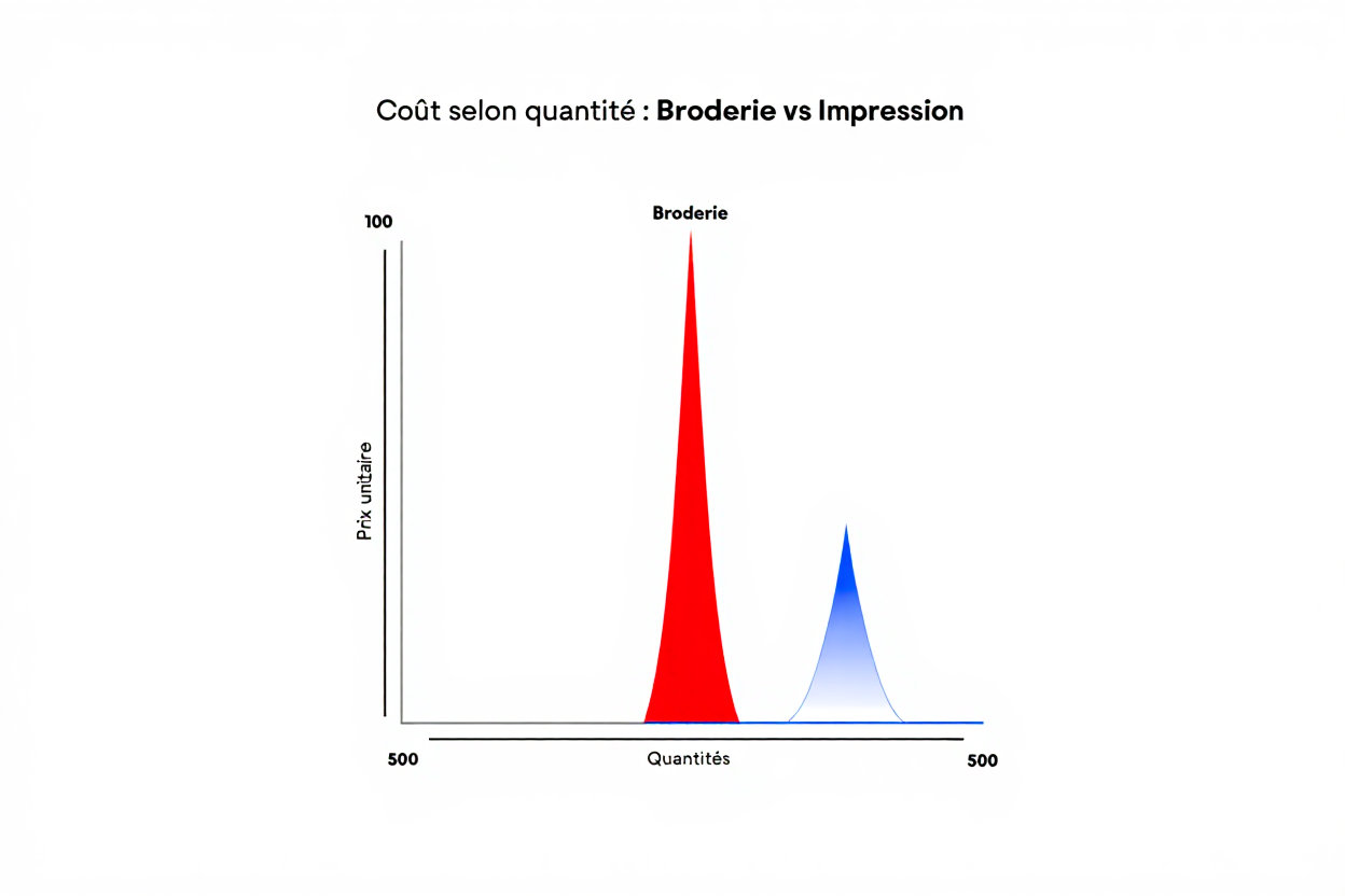 Courbe de coût comparatif broderie impression
