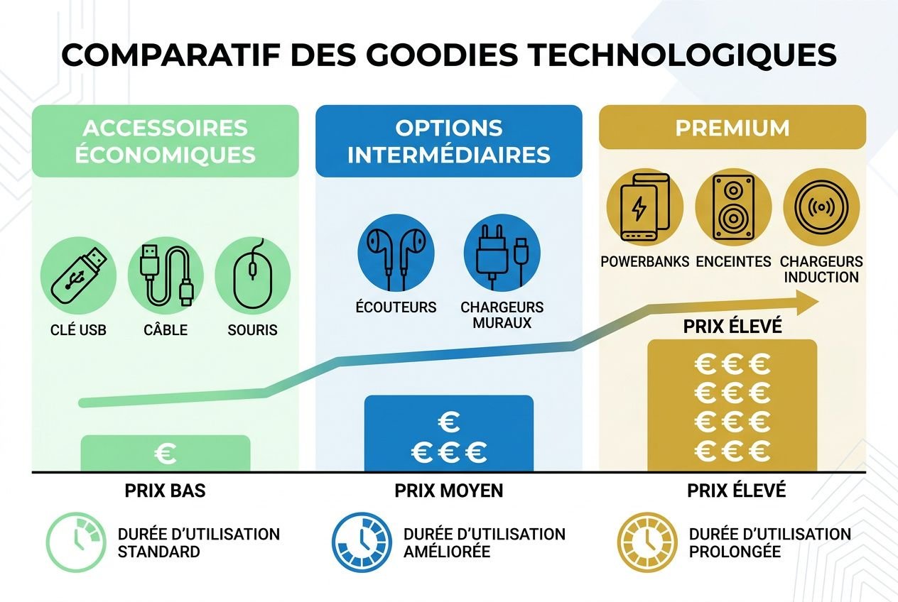 Catégories de goodies technologiques par budget