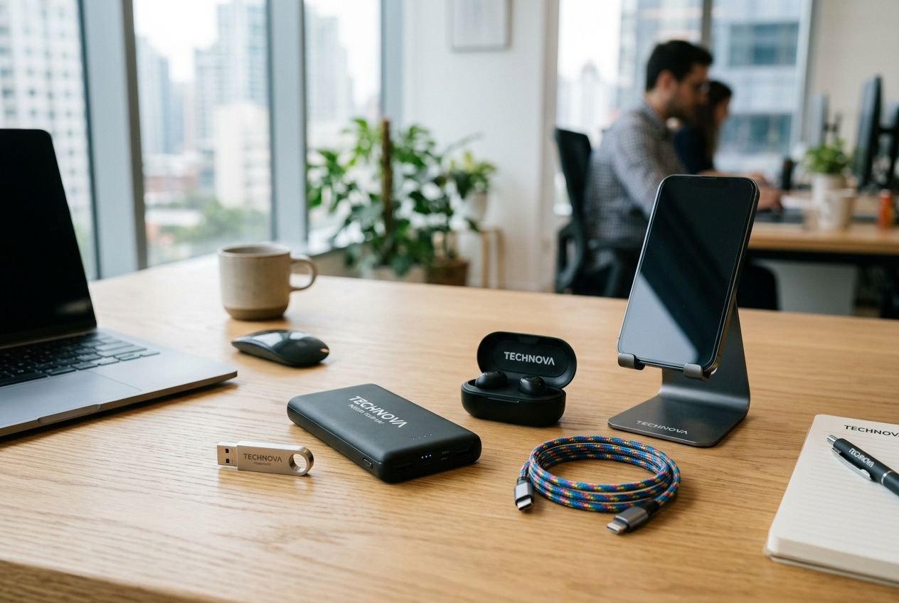 Goodies technologiques personnalisés sur bureau