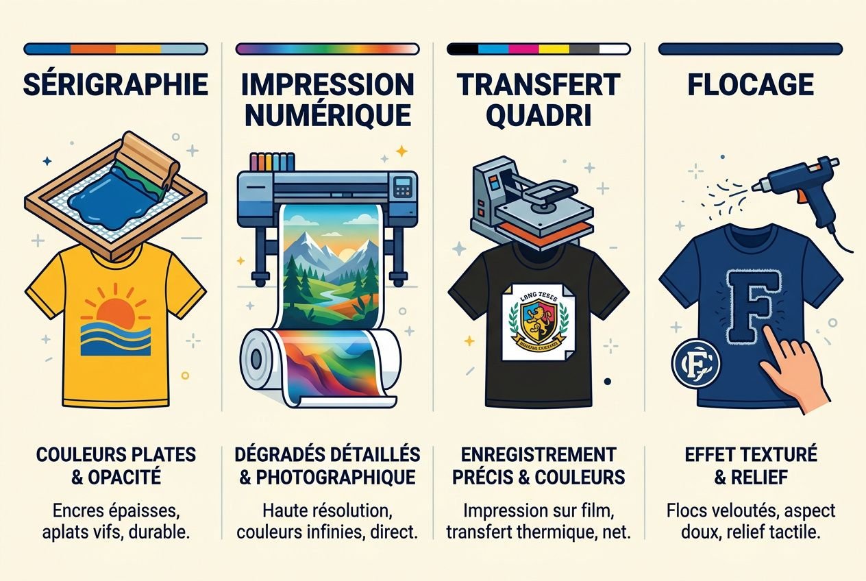Tote bag personnalisé entreprise : visuel illustrant impression sur mesure et options publicitaires avec logos, couleurs et reliefs.